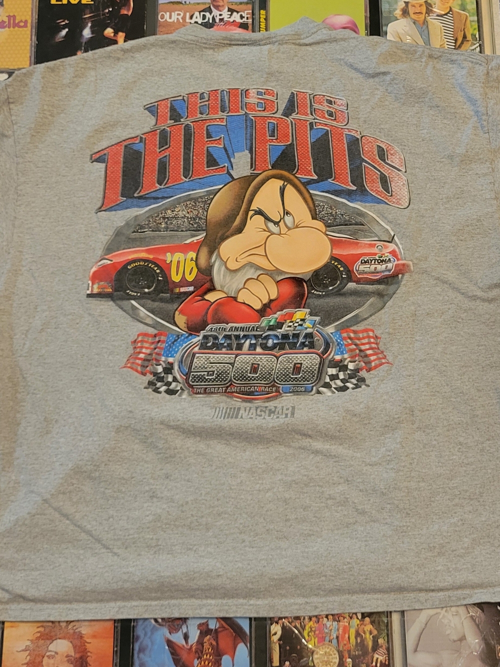 Disney Gray Tee with Grumpy Dwarf & Racing Graphics